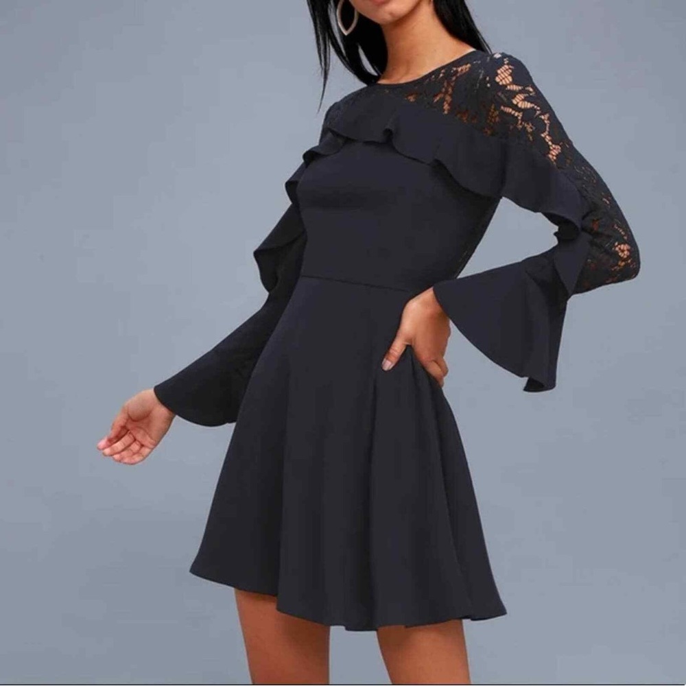 Lulus Navy Blue Lace Long Sleeve Dress